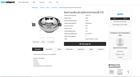 Catálogo BIMOBJECT de Gala, al servicio del profesional en el diseño del baño